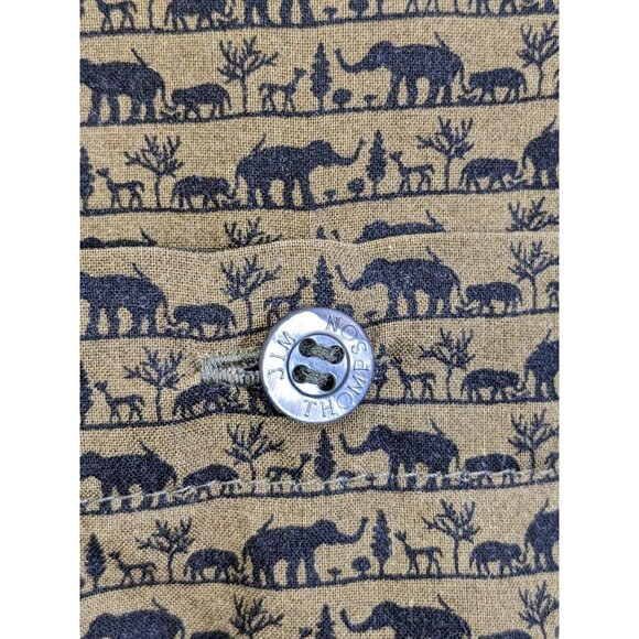 Jim Thompson Mens L Button Up Shirt Dark Olive Green Elephant Print Cotton - Picture 3 of 6